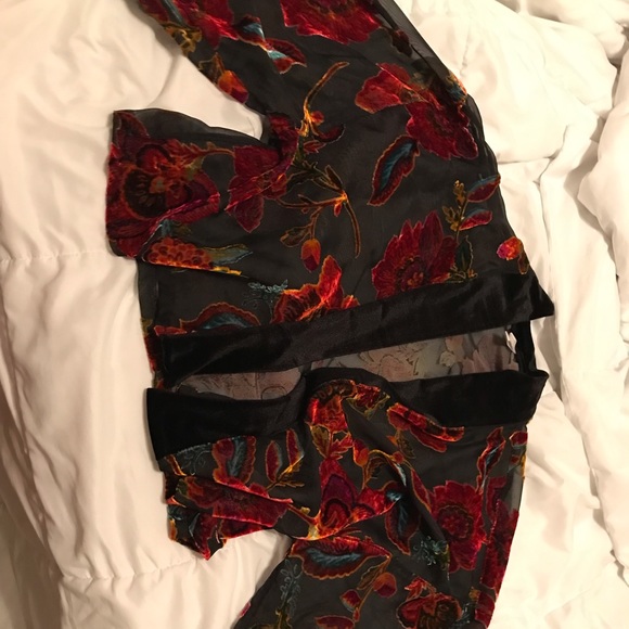 Xhilaration crop length shawl, mainly black and red coloring, lightly worn - Picture 2 of 4